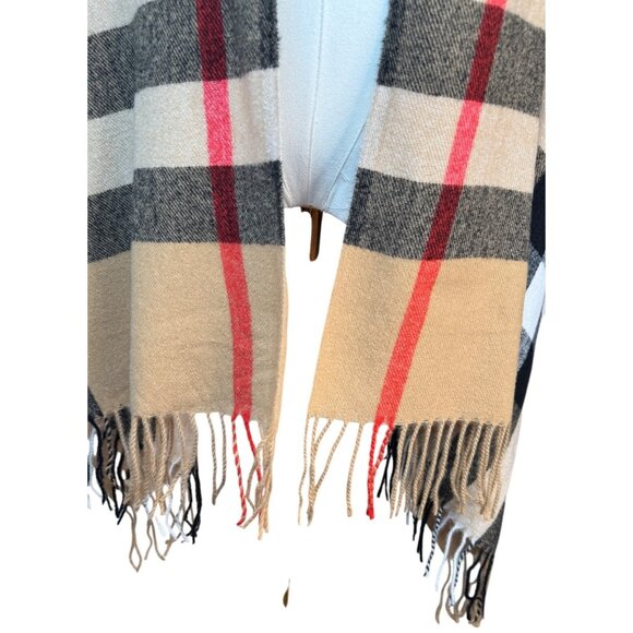 New Cashmere Blend Plaid Shawl Wrap With Fringe Camel Red Black - Picture 4 of 8